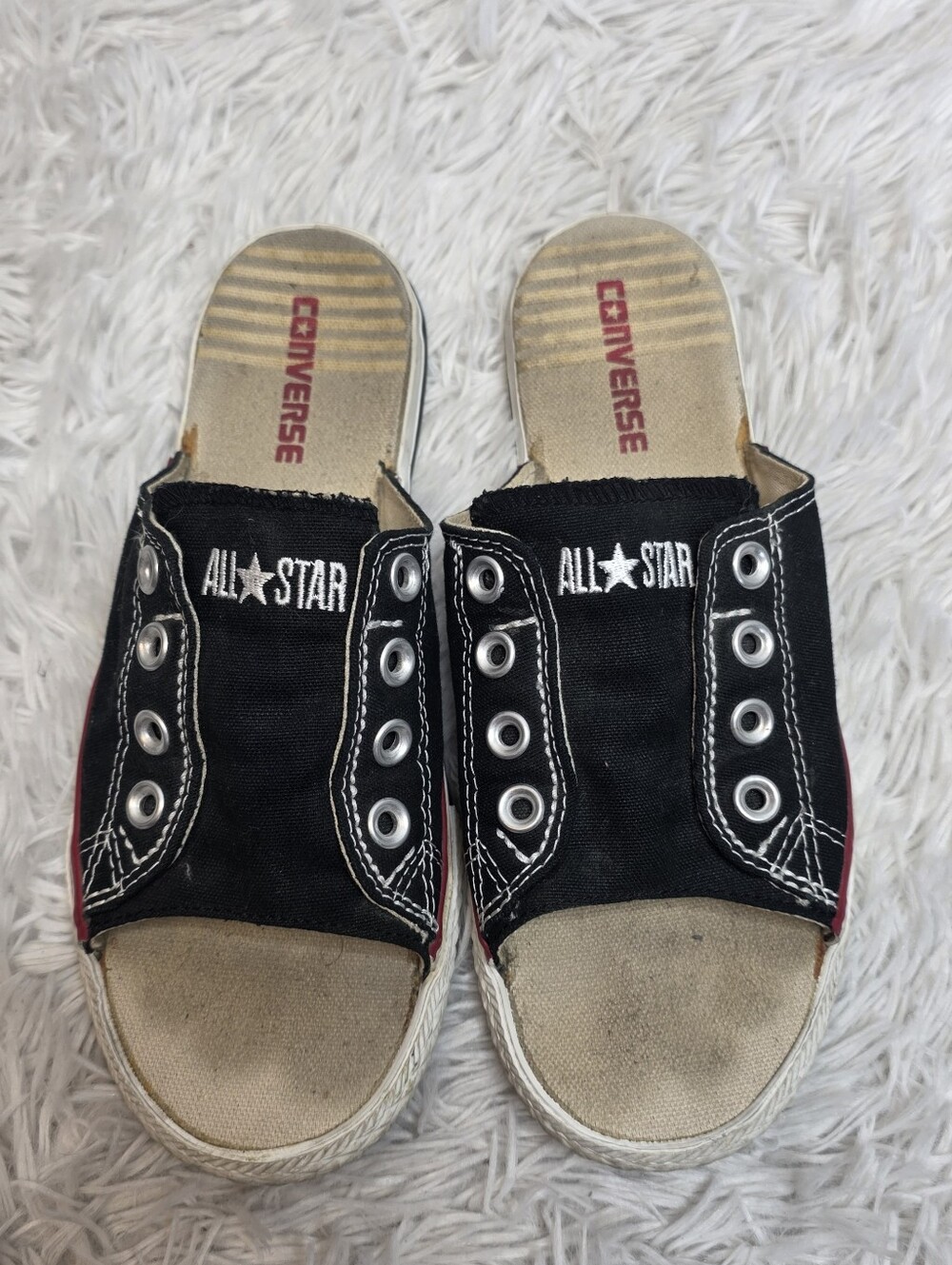 Converse All Star Cut-Out Slide Sandals Mule Canvas Black Red Women’s Size 8